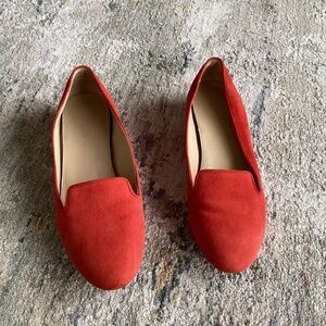 J Crew red suede loafers